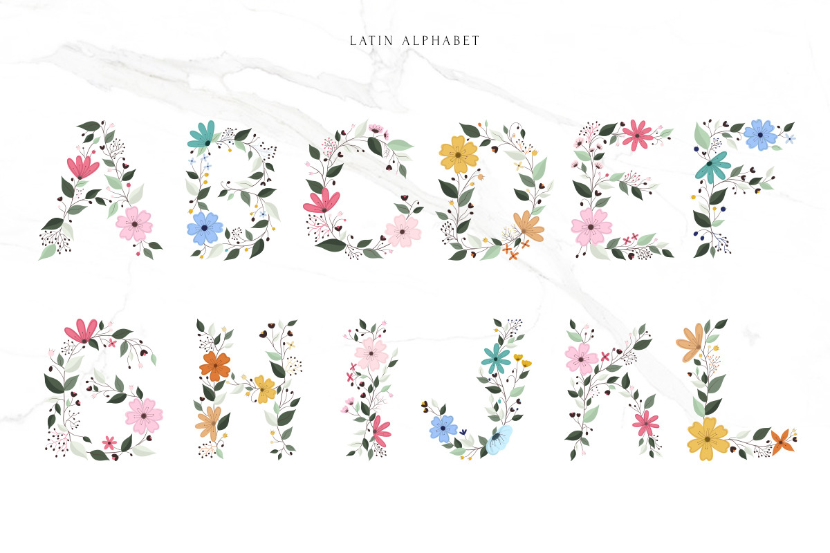 Awesome Blossom alphabet, a Symbol Font by Alice_Evans (Photo 2 of 16)