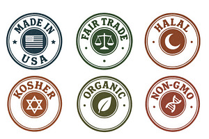 Food label sticker set showcasing va, a Photo by Dvoevnore photos