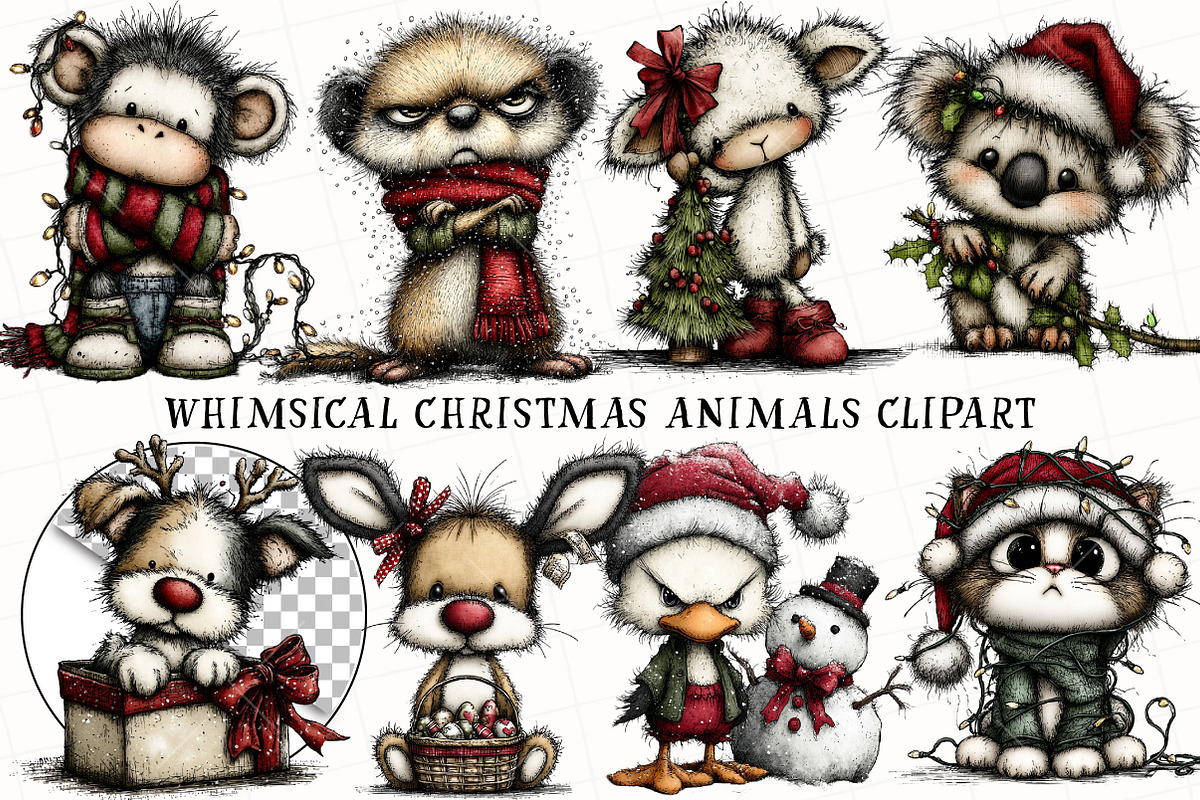 Whimsical Christmas Animals Clipart, an Illustration by OK Design (Photo 2 of 6)