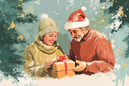 Couple joyfully opening a Christmas, a Photo by Iftikhar Alam
