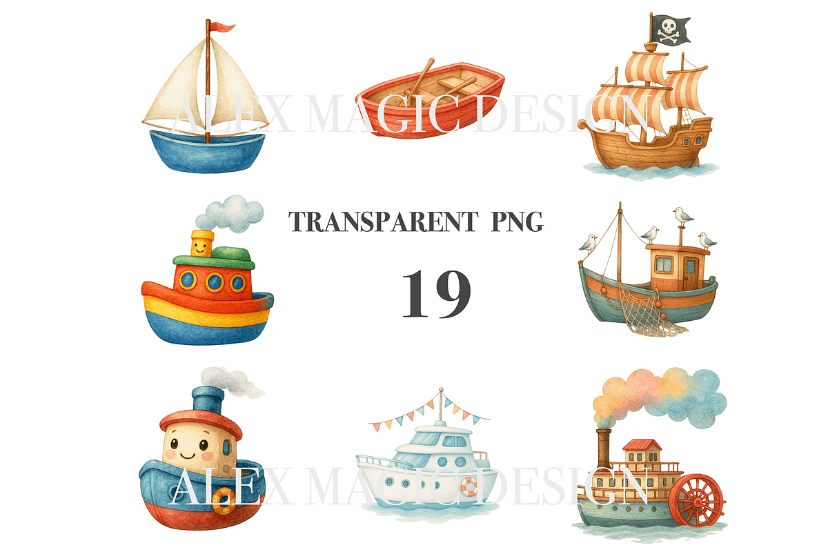 Boat Clipart Set, a Decorative Illustration by Pati Charm Studio (Photo 3 of 8)