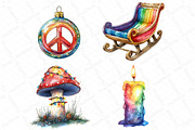 Watercolor Groovy Christmas Clipart, an Illustration by DreamPrint404 (Thumbnail 5 of 6)