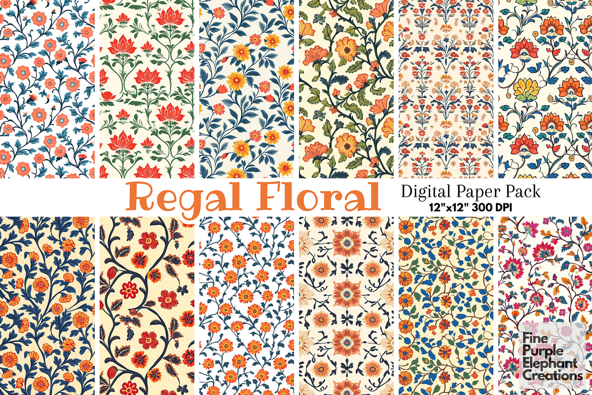 Ornamental Floral Marigold Damask, a Pattern Graphic by Fine Purple Elephant (Photo 1 of 5)