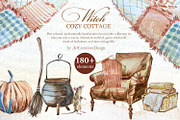 Authentic Cozy Witch Cottage Clipart, a Seasonal Illustration by ArtCreationsDesign (Thumbnail 1 of 23)