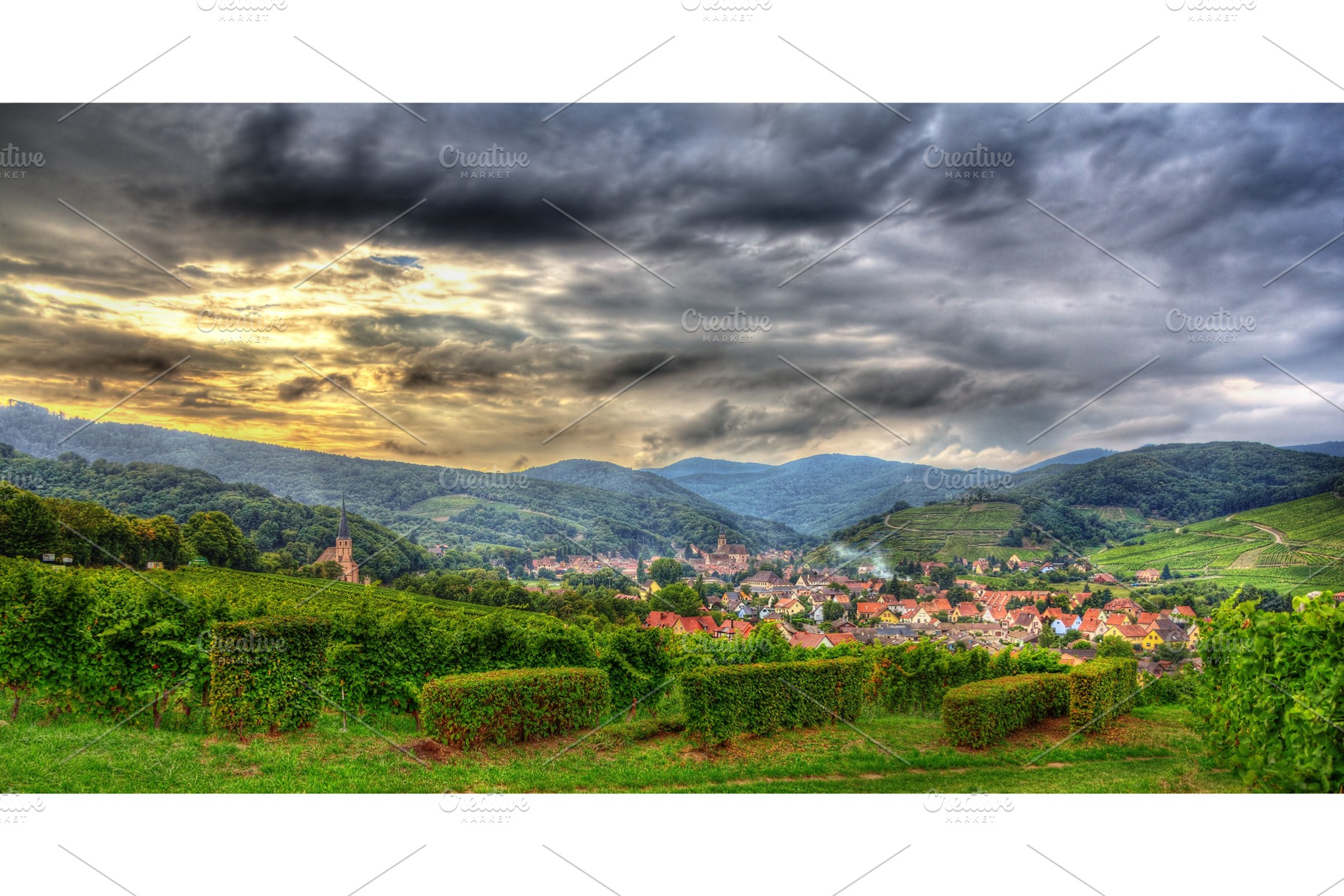 View of andlau village in vosges mountains alsace france stock photo, a Nature Photo by Leonid Andronov