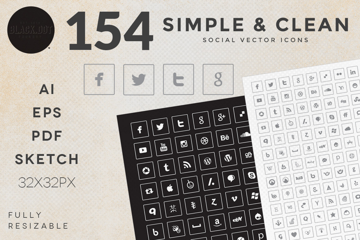 Social Icons - 154 Simple & Clean, an Icon by Black.dot™ (Photo 1 of 3)