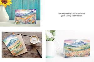 Watercolor Mountain Landscapes Set 4