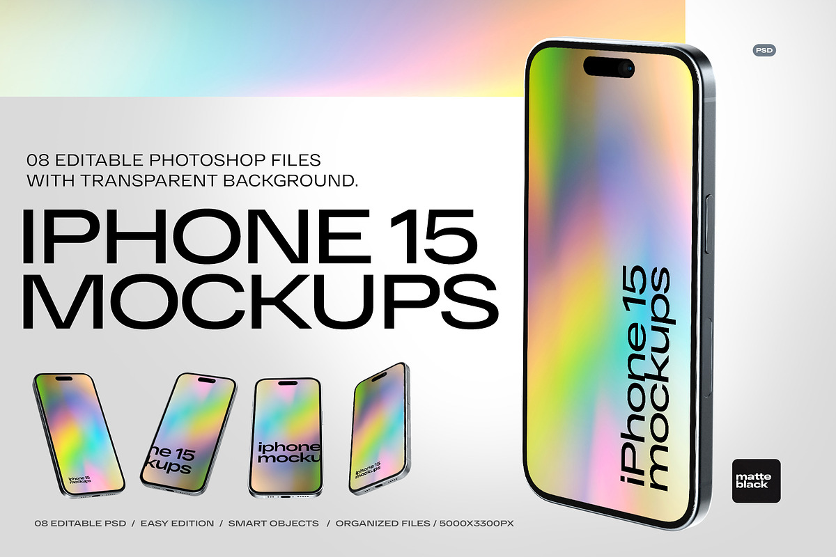iPhone 15 Mockup Vol 01, a Device Mockup by Matte Black (Photo 1 of 6)