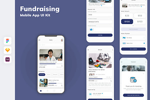 Fundraising Mobile App UI Kit, an UI Kit Template by uicube