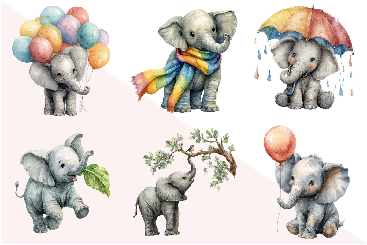 Baby Elephant Clipart, an Illustration by Design Market (Photo 2 of 3)