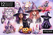 Purple Witch Clipart Bunde 12 PNG, a Decorative Illustration by Orange Brush Studio (Thumbnail 1 of 4)