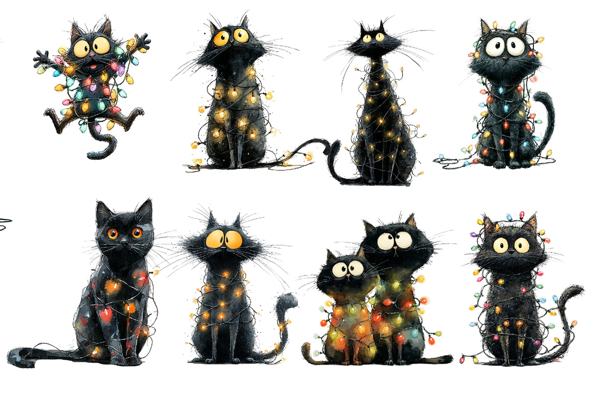 Whimsical Christmas Cats Clipart, an Illustration by Designworld (Photo 3 of 4)