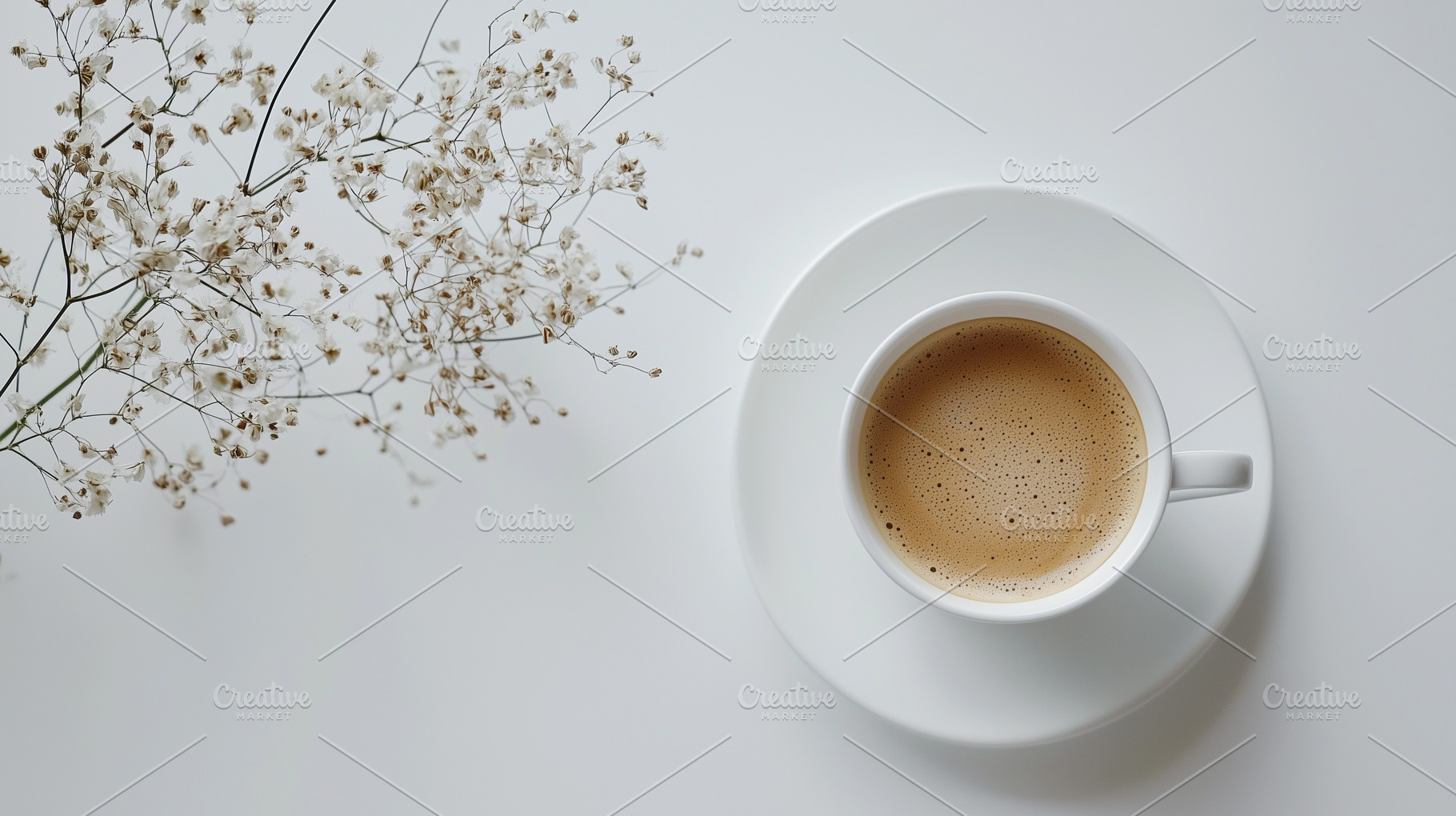 Minimalist flat lay of a cup coffee, a Food & Drink Photo by MistyDay