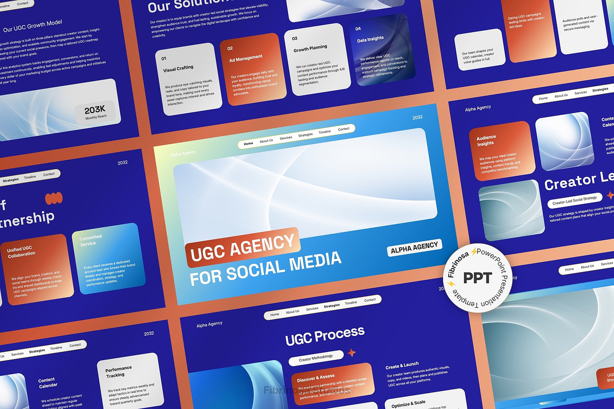 Modern UGC Agency Pitch Deck, a Presentation Template by FIBRINOSÄ (Photo 1 of 7)