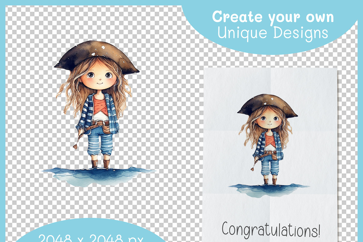 Cute Pirates Watercolor Clipart PNG, a Decorative Illustration by Digital Dreamscaping (Photo 3 of 4)