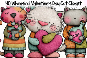 Whimsical Valentine s Day Cat Clipar, an Illustration by Sublimation Artist
