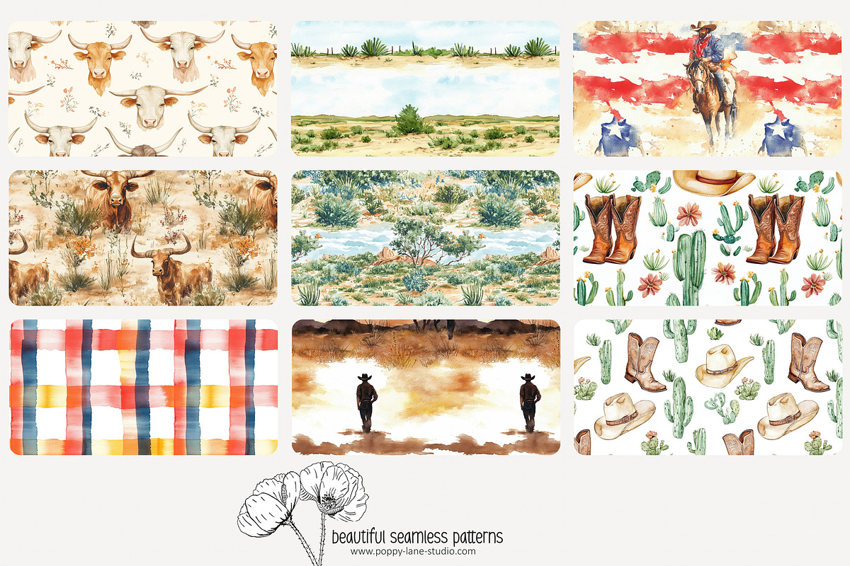80 Texas cattle ranch repeat pattern, a Pattern Graphic by Poppy Lane ...