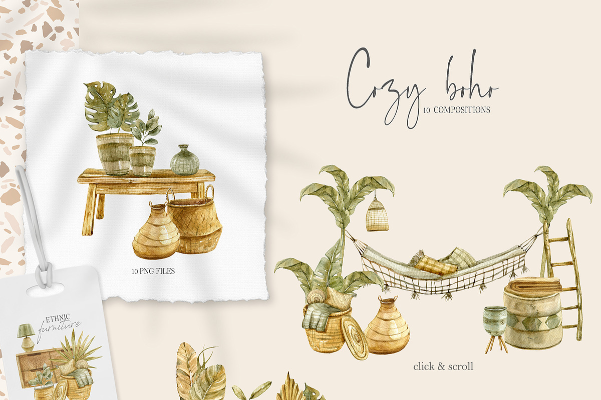 SALE! Watercolor COZY BOHO set, an Illustration by Tiana Geo (Photo 2 of 8)