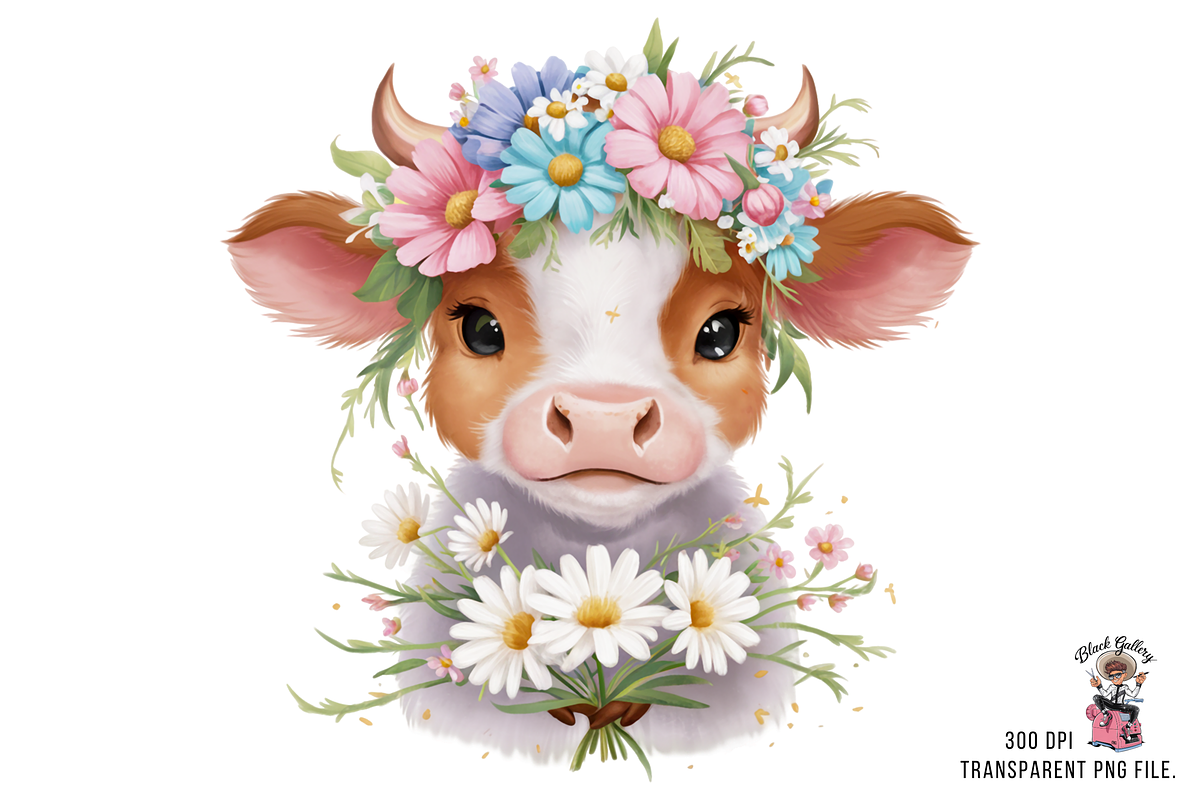 Floral Cow Clipart PNG Bundle, a Graphic by Clipart Bloom (Photo 4 of 12)