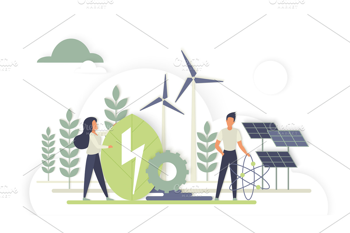 People promoting green energy, an Illustration by Lemberg Vector