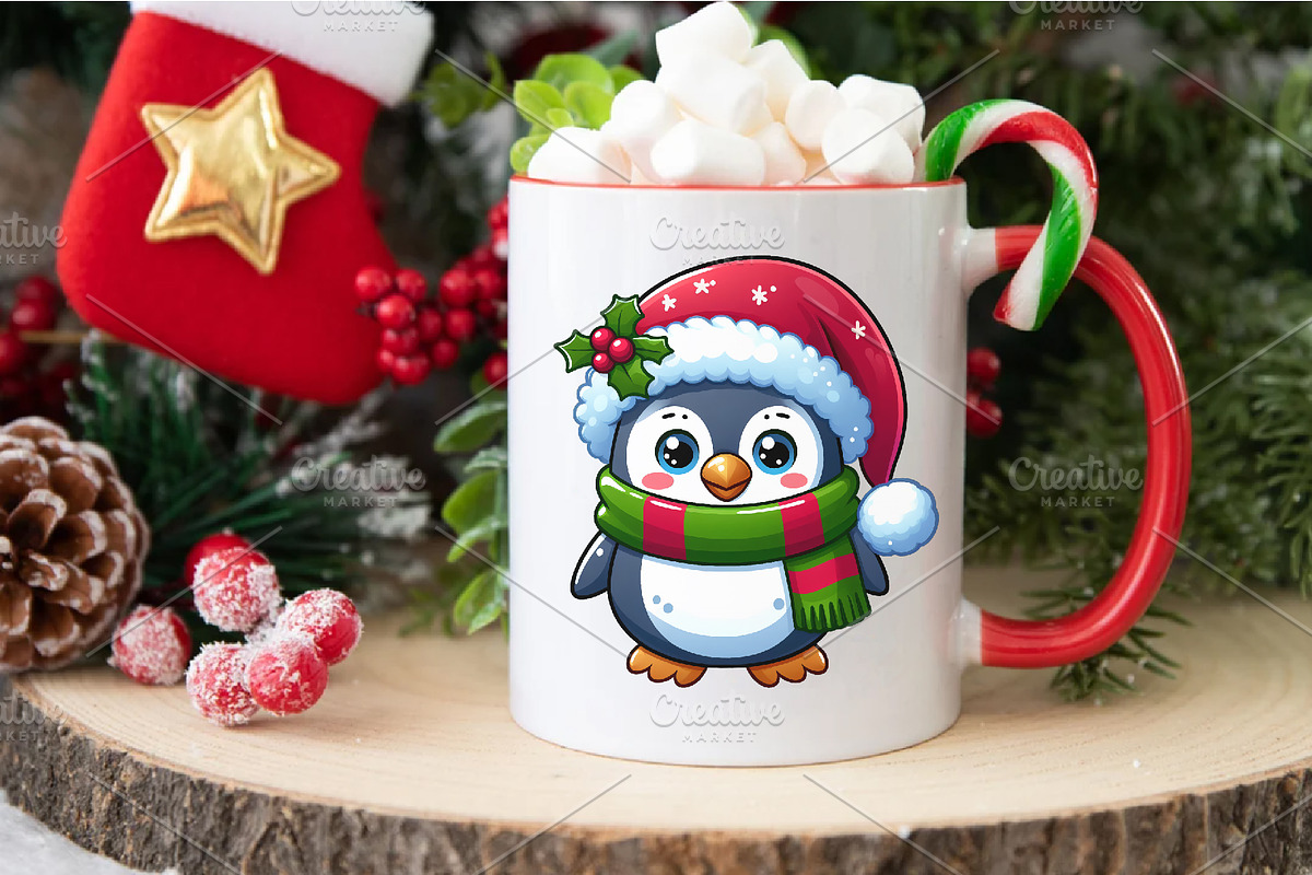 Christmas penguin. Clipart, PNG., an Animal Illustration by KENO Mascots (Photo 4 of 8)