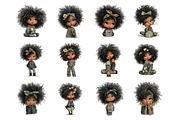 Whimsical black afro girl clipart, an Illustration by SinaCreation (Thumbnail 2 of 11)
