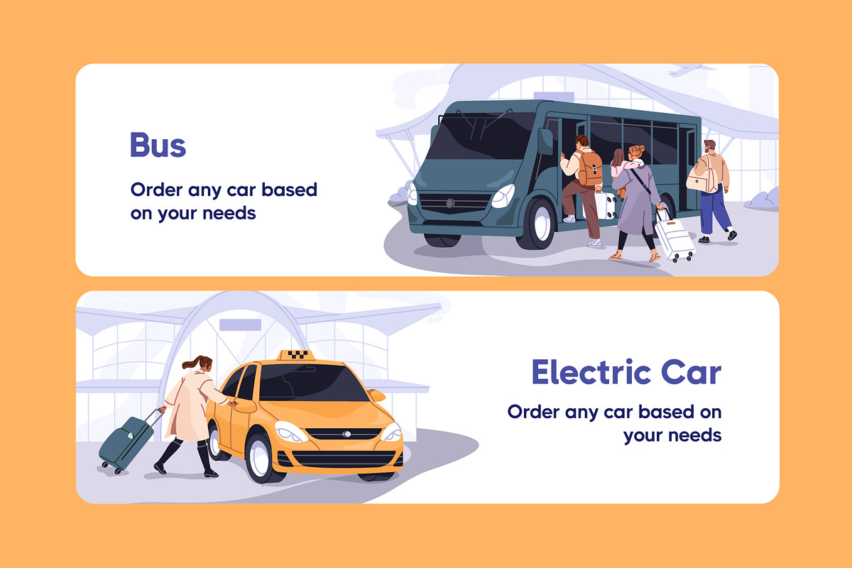 Passenger transfer, taxi order cards, a Transportation Illustration by PaperTrident (Photo 7 of 12)