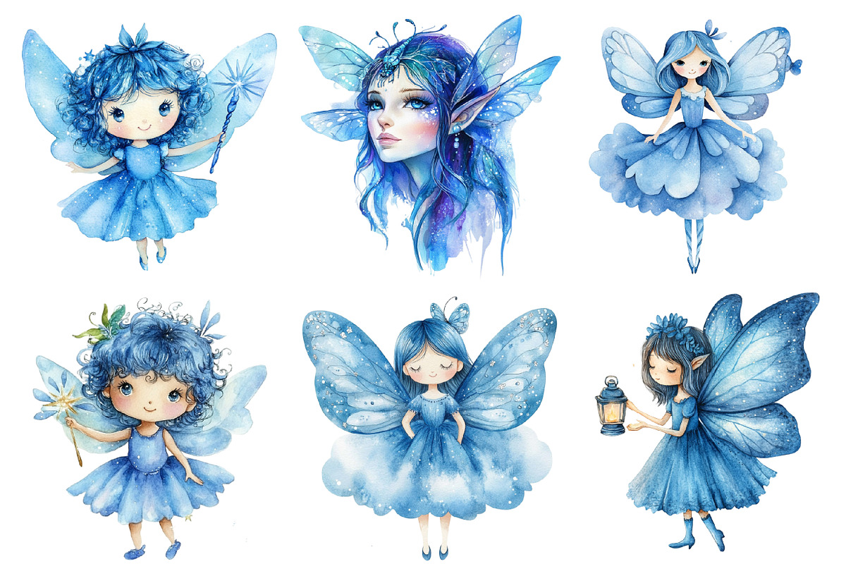 Watercolor Blue Fairy Clipart PNG, an Illustration by SinaCreation (Photo 3 of 5)