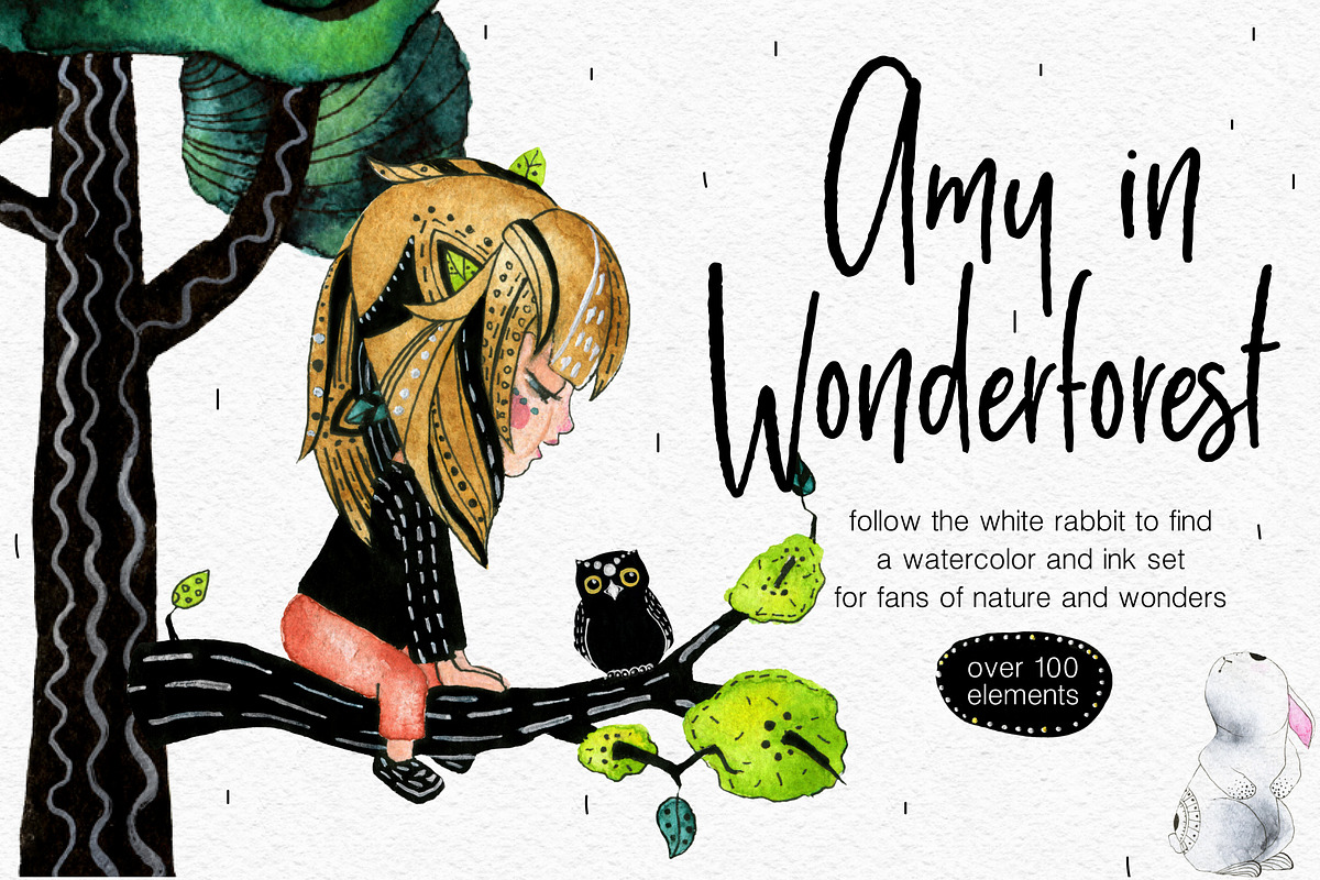Amy in Wonderforest - hand drawn set, a Decorative Illustration by Satika (Photo 1 of 15)