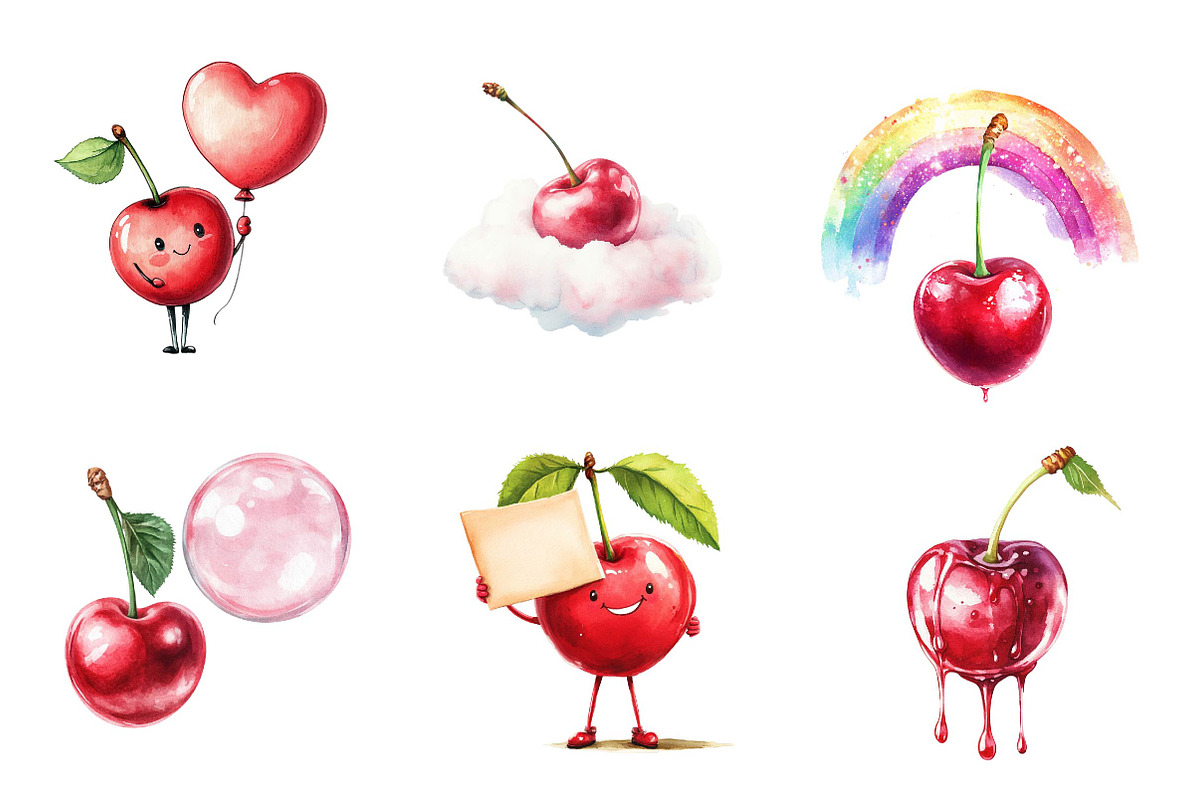 Clipart Cherry Cute Clipart PNG, an Illustration by CreationArt (Photo 2 of 5)