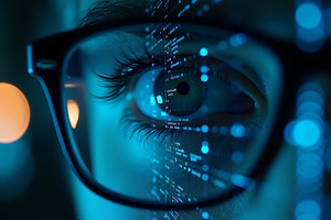 Eye reflection of code glasses cyber, a Technology Photo by Artonix