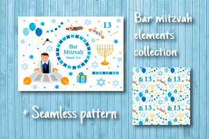 Bar mitzvah set of flat style icons.
