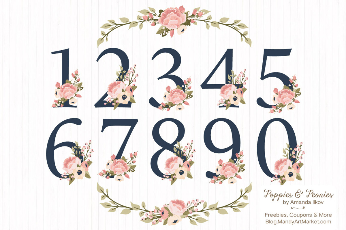 Navy & Blush Floral Numbers, an Illustration by Amanda Ilkov (Photo 1 of 5)