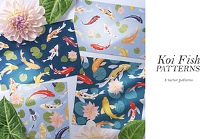 Koi Carp Fish Seamless Patterns