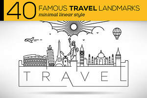 40 World Famous Vector Landmarks, an Outline Icon by Kursat Unsal