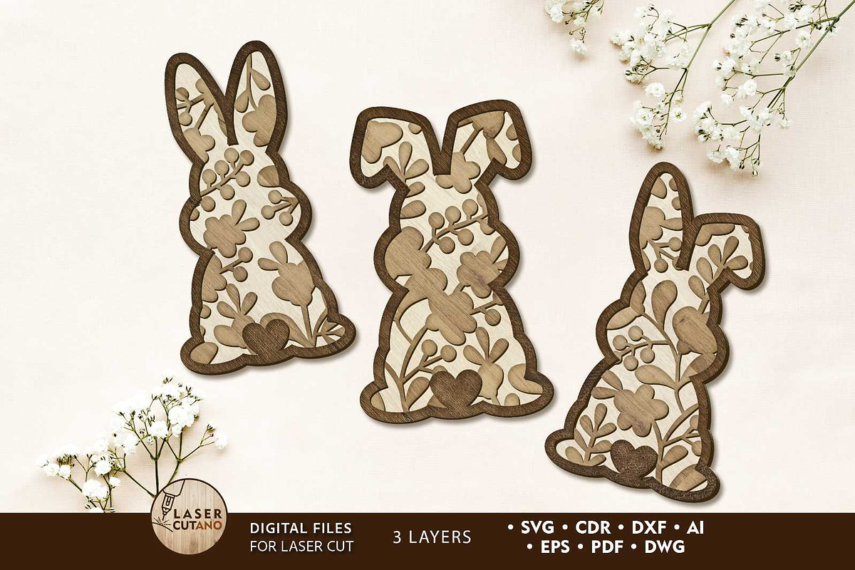 Easter Bunny Set, Multilayer Decor, a Design Template by LaserCutano (Photo 1 of 7)