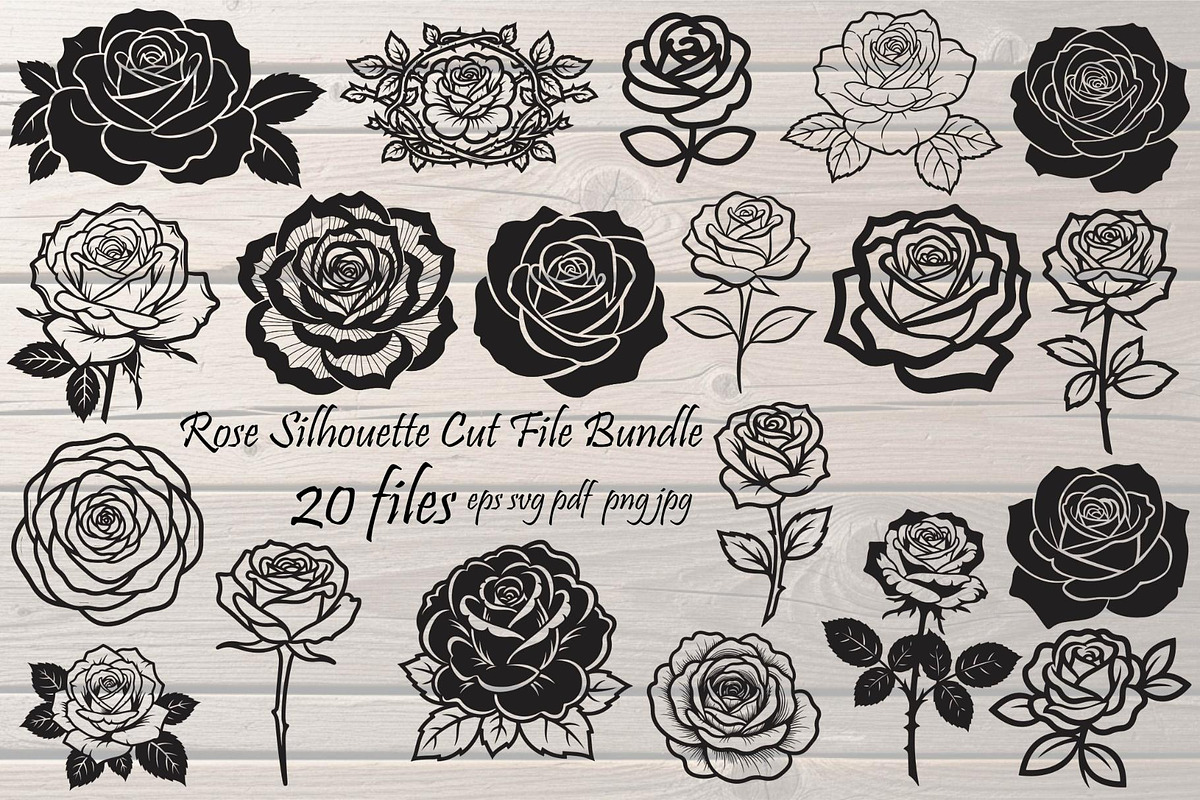 Rose Silhouette File Bundle, a Decorative Illustration by Designer_Momina (Photo 1 of 21)