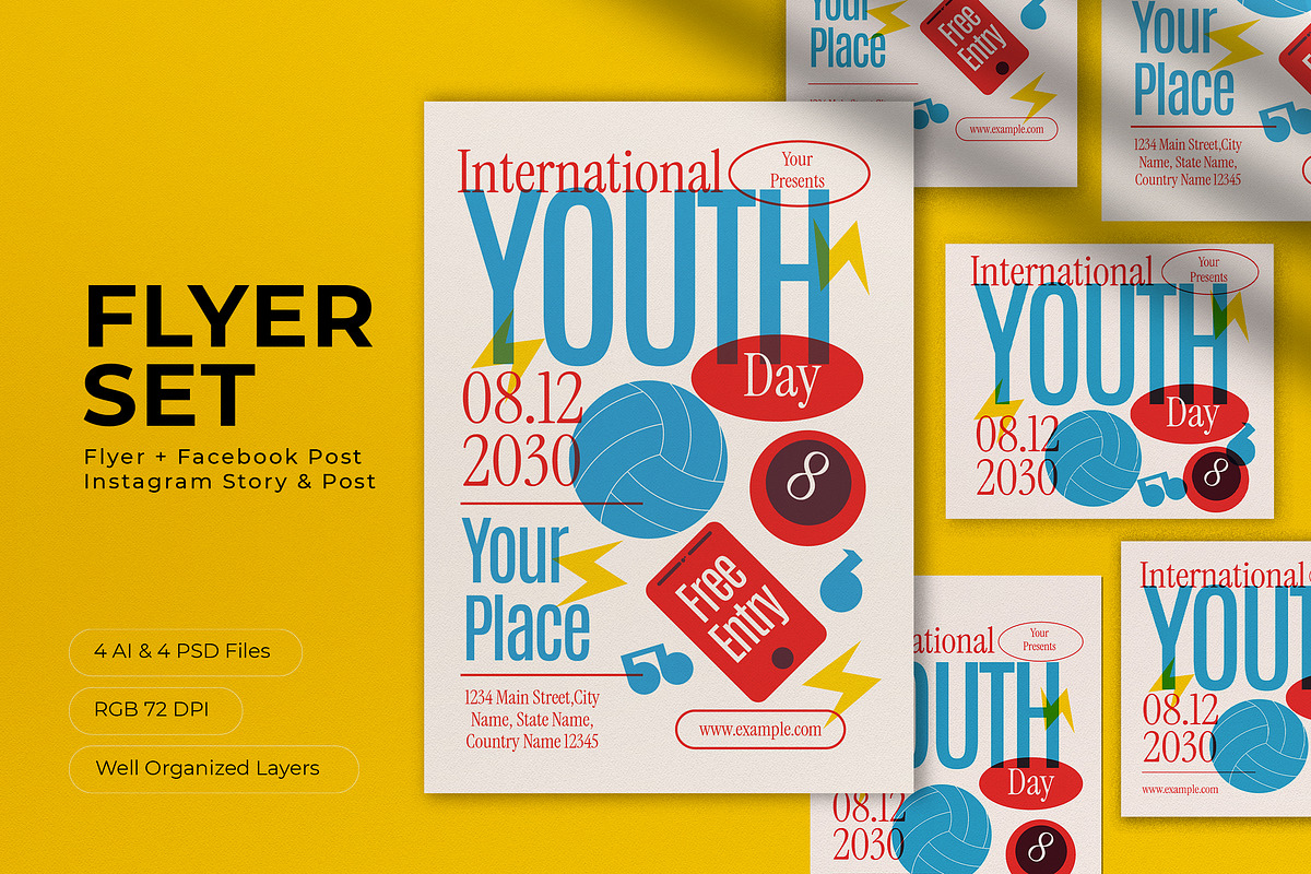 Colorful Risograph Youth Day Flyer, a Flyer Template by graphicook (Photo 1 of 4)