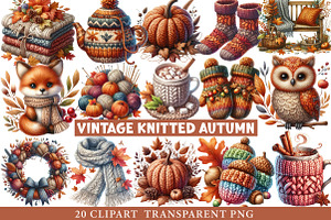 Vintage Knitted Autumn Clipart, an Illustration by cherrydesign
