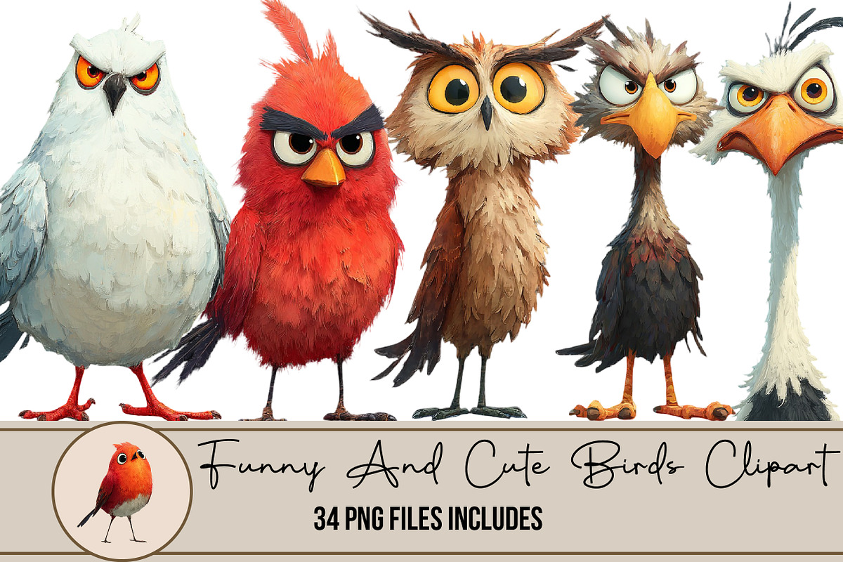 Funny And Cute Birds Clipart, an Illustration by DreamArtGraphic (Photo 1 of 4)