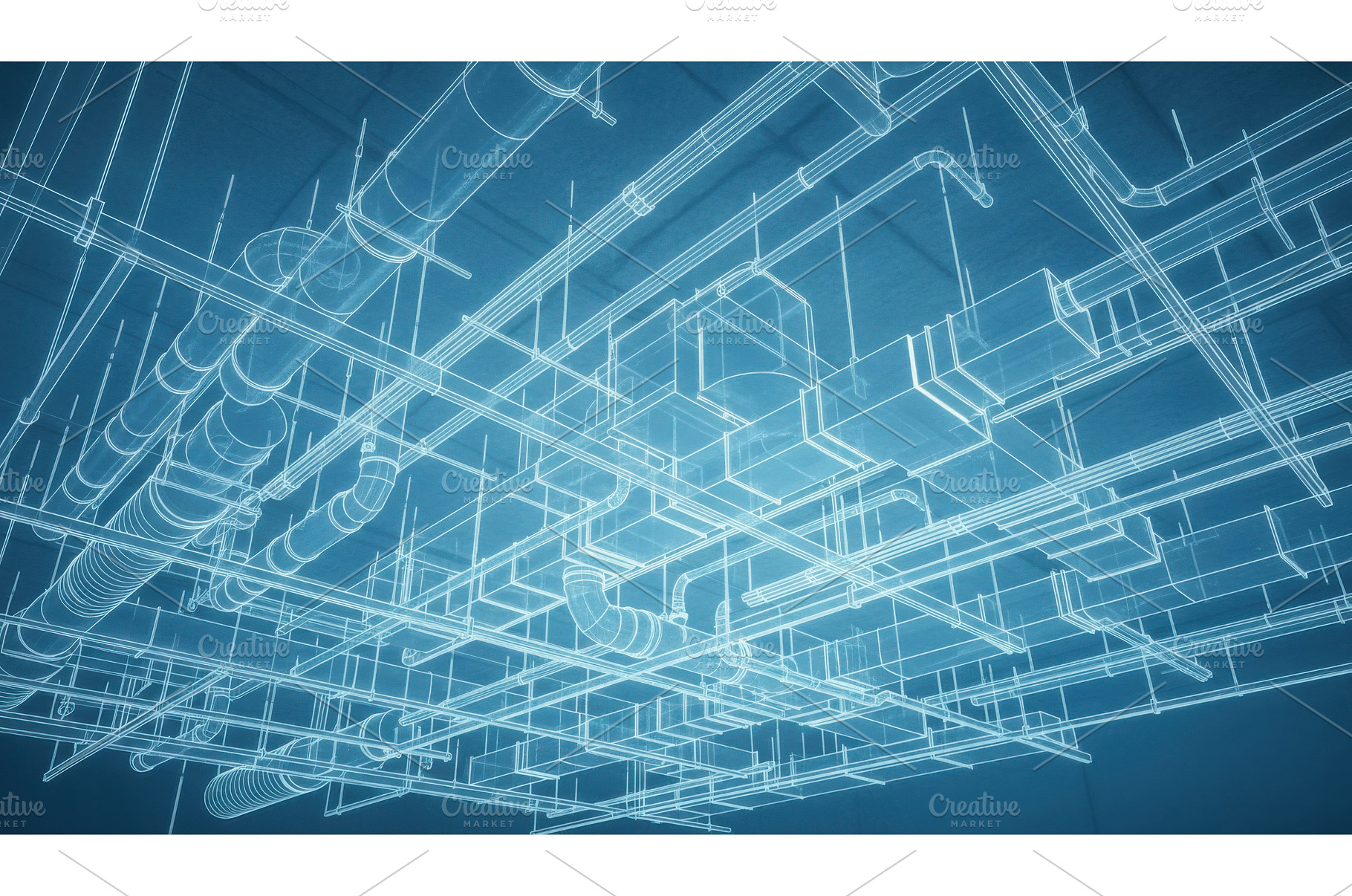 Blue technical wireframe showing, an Industrial Photo by Igor Tichonow
