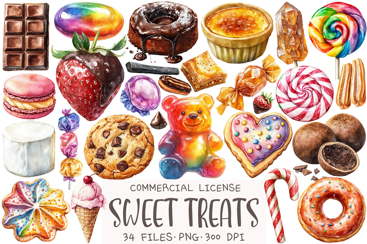Sweet Treats Watercolor Clipart, an Illustration by OK Design (Photo 1 of 5)