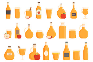 Apple cider icons set cartoon vector, a Food Illustration by Ylivdesign