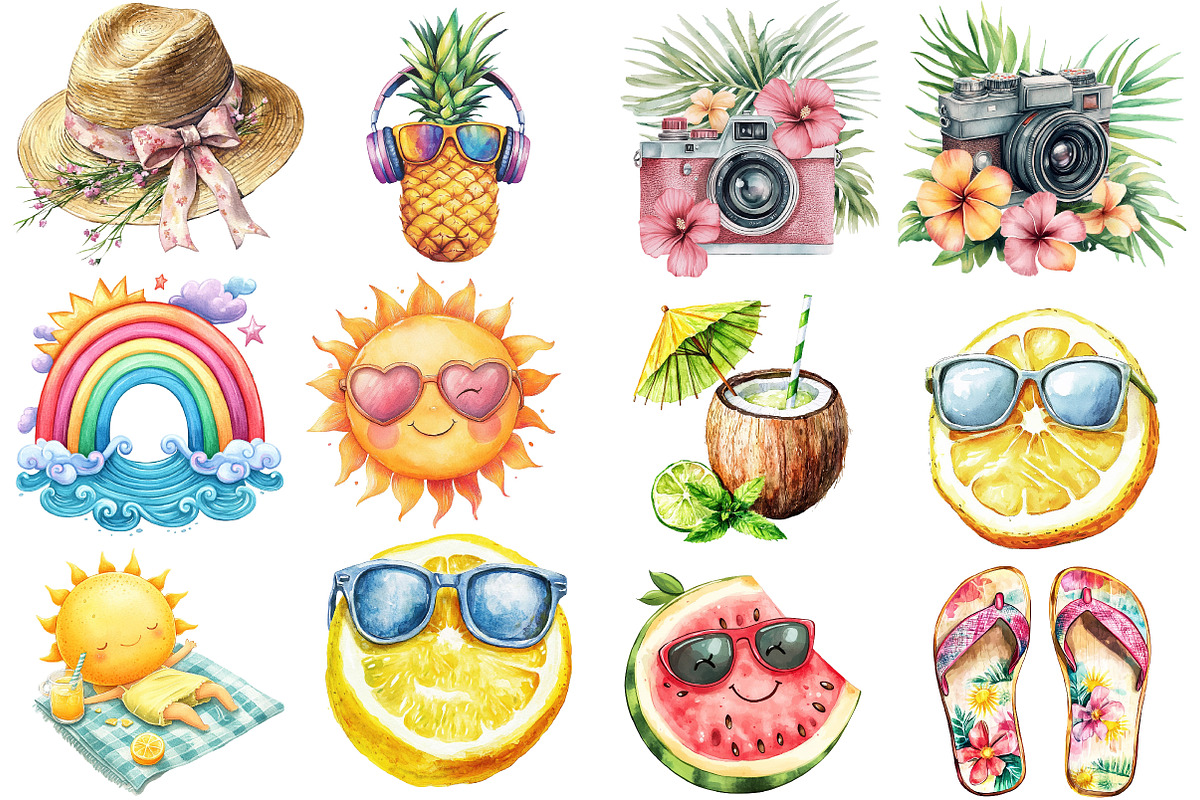 Watercolor Summer Vibe Clipart, an Illustration by Watercolor design (Photo 2 of 5)