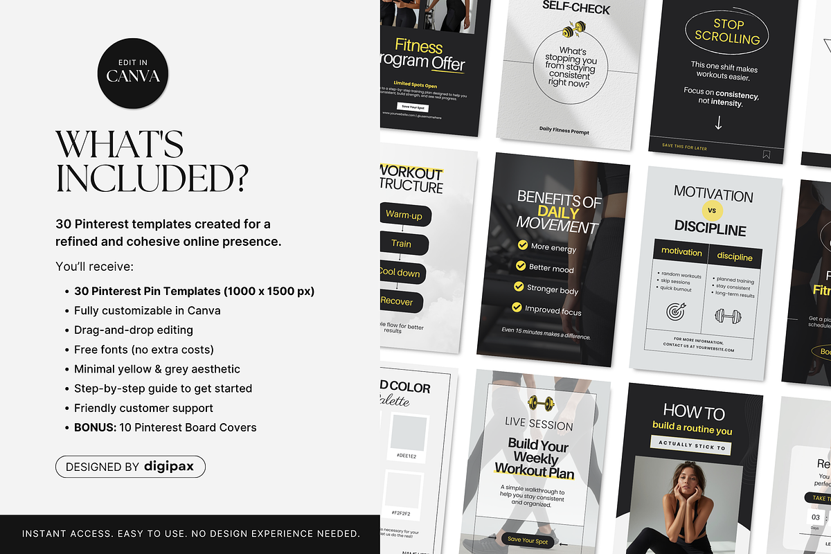 Fitness Pinterest Pin Templates, a Social Media Template by DigiPax (Photo 2 of 11)