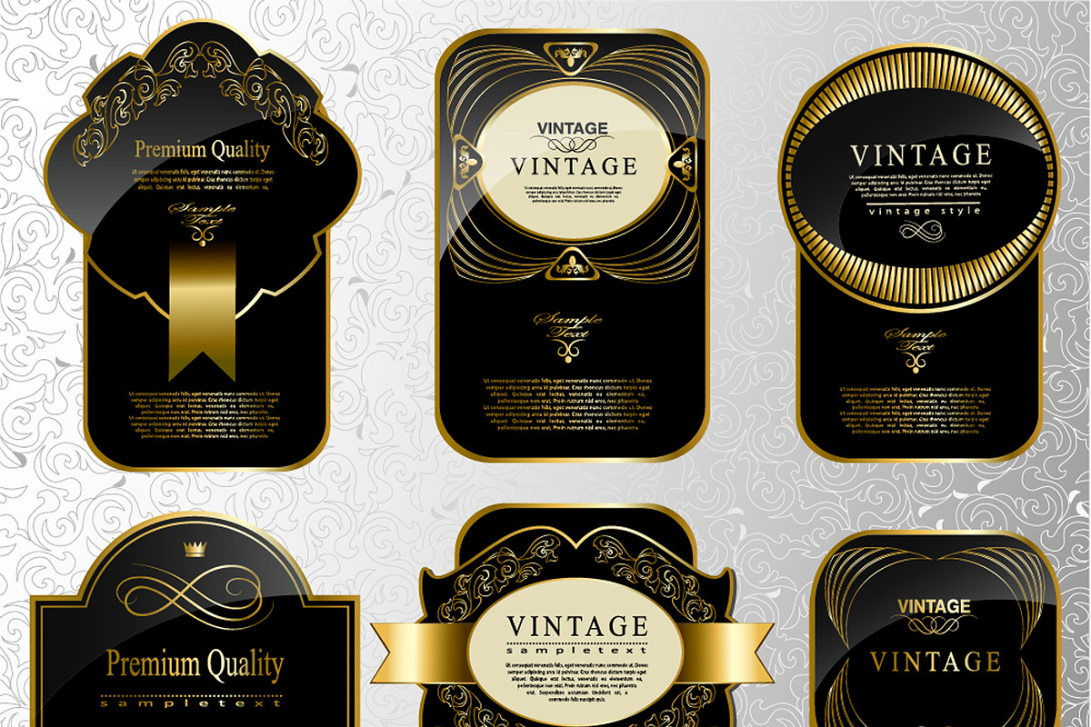 Retro black gold labels set 1, a Decorative Illustration by Merfin (Photo 4 of 10)