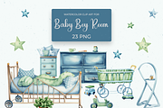 Baby boy room-watercolor set, a Decorative Illustration by dal digtal (Thumbnail 1 of 5)