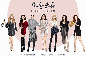 Party Girls - Light Skin Clipart