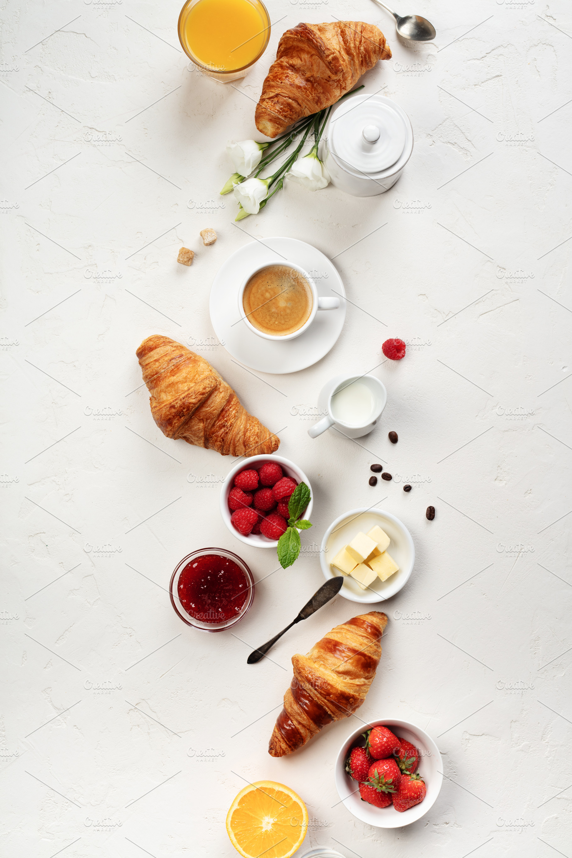 Minimal French Breakfast Flat Lay with Croissants and Coffee, a Food & Drink Photo by Natalia Klenova's Shop
