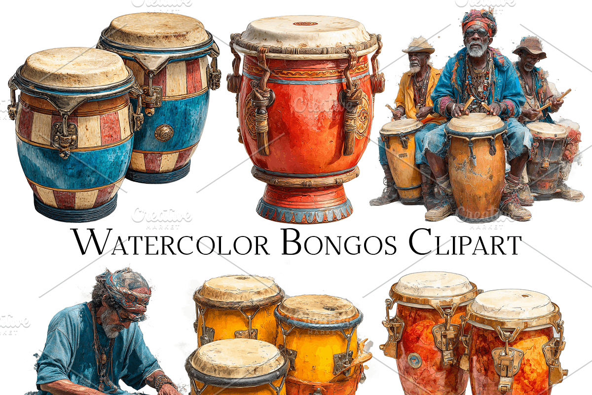 Watercolor Bongos Clipart, an Object Graphic by ArtisticTimberStudio (Photo 1 of 2)